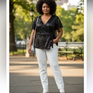 Lane Bryant Black Sequin Wrap Top